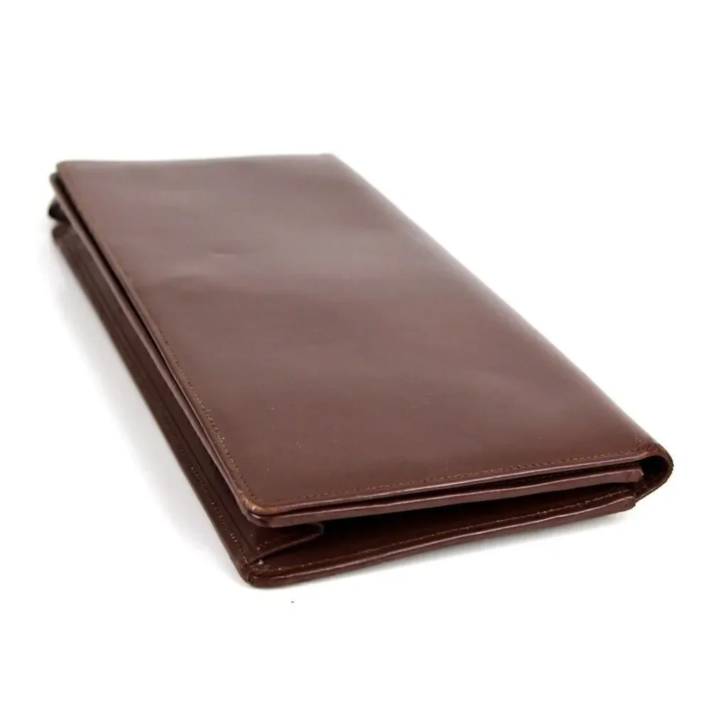 Vintage BROWN GENUINE LEATHER FLAP LONG CLUTCH WALLET ORGANIZER WRISTLET PURSE